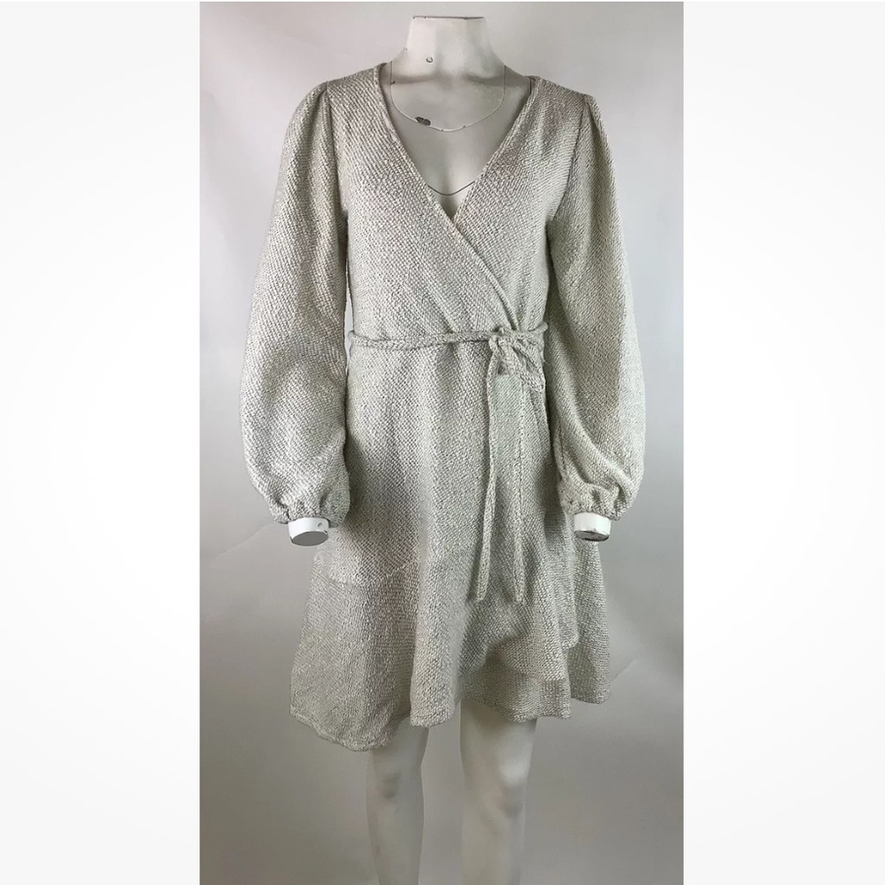 By Anthropologie Sz S Wrap Sweater Dress Beige Cotton Polyester Long Sleeve